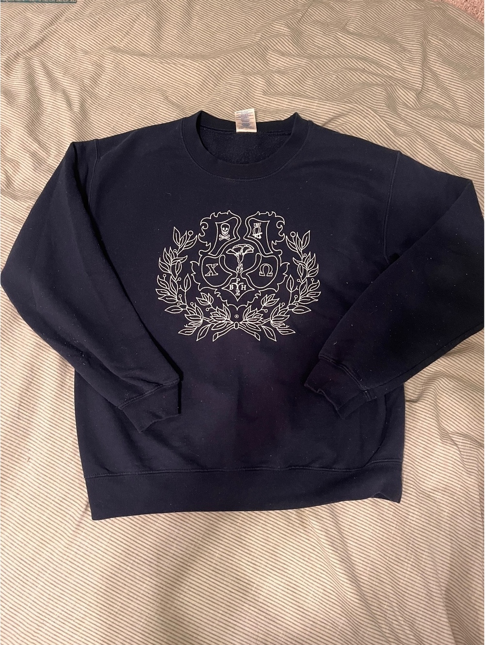 Gildan Heavy Blend Navy Blue Crewneck Sweatshirt Chi Omega Crest Design